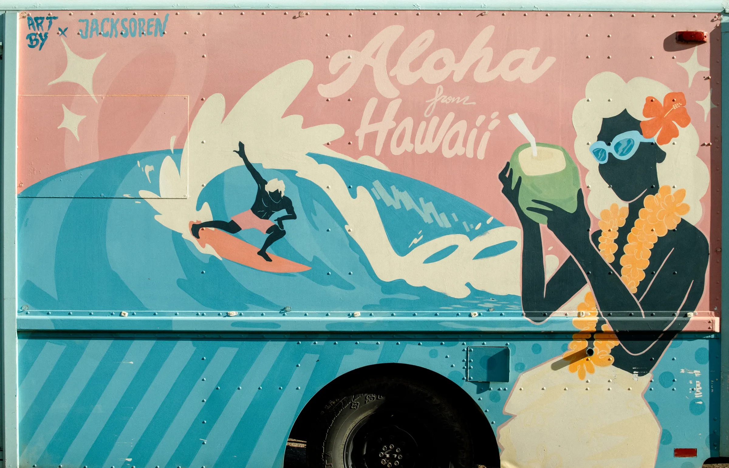 The full Aloha from Hawaii mural by Jack Soren on the side of the truck